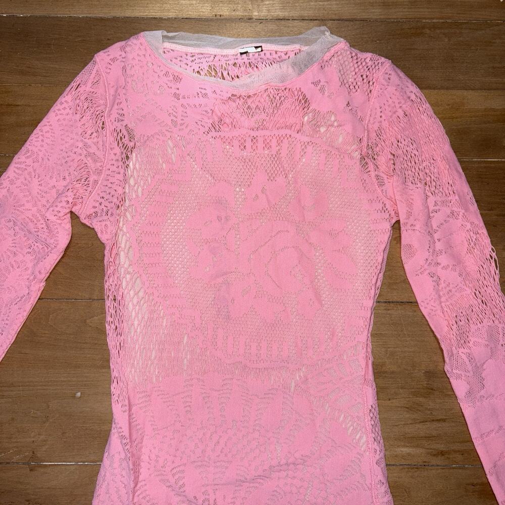 Jean Paul Gaultier Pink Soleil See-Through Cutout Mini Dress XS Body-con Crochet - Picture 5 of 16